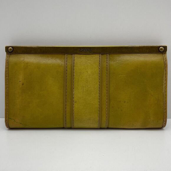 Fossil Women's Yellow Green Leather Full Size Top Clasp Wallet - Picture 4 of 14